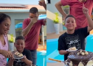 Gabriel surpreendeu sua família ao dedicar o bolo a Cristo. (Foto: Reprodução/Instagram/Rosane Rocha).