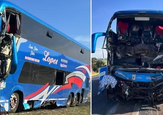 O ônibus após o acidente. (Foto: Reprodução/TV Integração/g1)