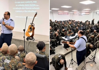 O pastor Claudio Britto ministrando a Bíblia aos recrutas. (Foto: Reprodução/Instagram/Claudio Britto)