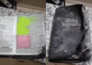 O único objeto que ficou ileso na loja de Josué da Silva Pedro foi a Bíblia. (Foto: Instagram/jp.revendagarmin).