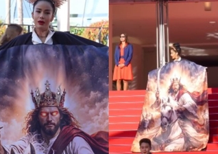 Massiel Tavares usou uma capa sobre a volta de Jesus em Cannes. (Foto: Reprodução/Instagram/Massiel Tavares).