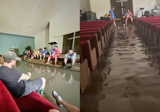 Os cristãos louvaram a Deus em meio ao alagamento. (Foto: Facebook/Harvest - Sharing Life).