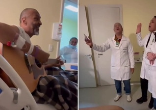 Cláudio Moisés louvando no hospital. (Foto: Reprodução/Instagram/Jéssica Lima)