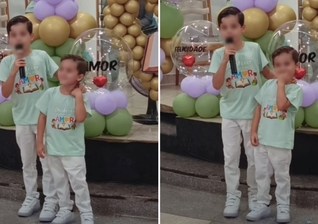Henry contando o testemunho ao lado de Liam na igreja. (Foto: Reprodução/Instagram/Daiane Silva)