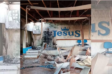Igreja evangélica foi atacada na madrugada de sexta-feira (24), em Chavantes, interior paulista. (Foto: Arquivo pessoal)