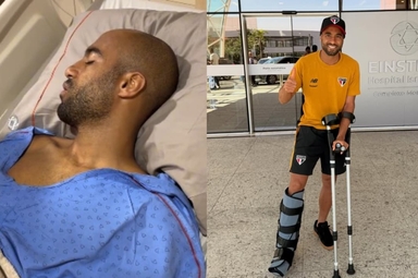O jogador do São Paulo sofreu uma lesão gravíssima. (Foto: Reprodução/Instagram/lariisaad/Instagram/Lucas Moura).