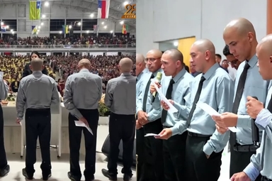 Os presos louvaram em um coral no evento. (Foto: Reprodução/YouTube/AD Bragança PA).