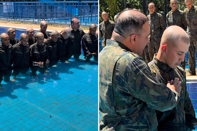 Os recrutas foram batizados na presença de familiares e colegas de farda. (Foto: Reprodução/Instagram/Claudio Britto)