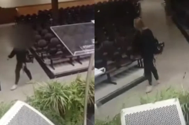 A mulher atirou contra o telão e a mesa de som do templo. (Foto: Reprodução/Inter 1/Reprodução/Instagram/band_minas).