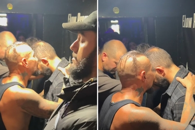 Rodolfo orando pelo homem nos bastidores da turnê. (Foto: Reprodução/Instagram/Jeferson Neto)