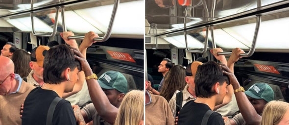 O evangelista orando pelo rapaz no metrô. (Foto: Reprodução/Instagram/Symphorien Bambi)