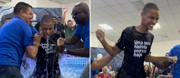 O batismo de Calebe. (Foto: Reprodução/Instagram/ADVEC Jardim Bangu)