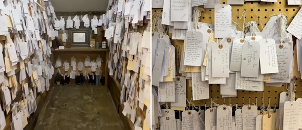 Os pedidos de oração pendurados na loja. (Foto: Reprodução/Instagram/Vintage 72)