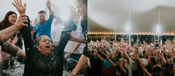 Centenas de pessoas aceitaram Jesus nos cultos da tenda. (Foto: Facebook/Braden Andersen & The Jesus Tent Revival).     