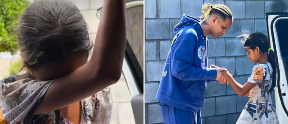 Raquel se emocionou ao receber a ajuda de um cristão. (Foto: Reprodução/Instagram/Leandro Pessoa)