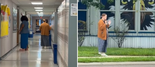 Professoras orando na escola. (Foto: Reprodução/Instagram/Faith Christian Academy)