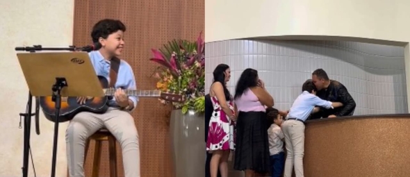 Benjamin se emocionou ao ver o pai sendo batizado. (Foto: Reprodução/Instagram/anaisavieli).