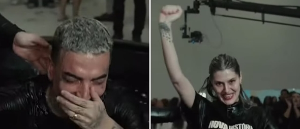 Guimê e a esposa durante o batismo. (Foto: Reprodução/YouTube/Celeiro São Paulo)
