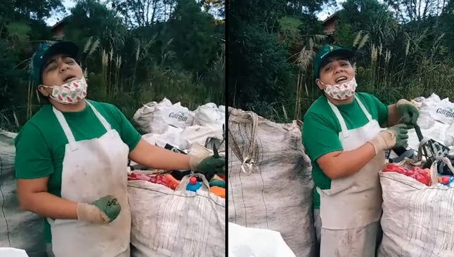 Ana Paula foi filmada cantando enquanto fazia coleta de material reciclado. (Foto: Reprodução/TikTok)