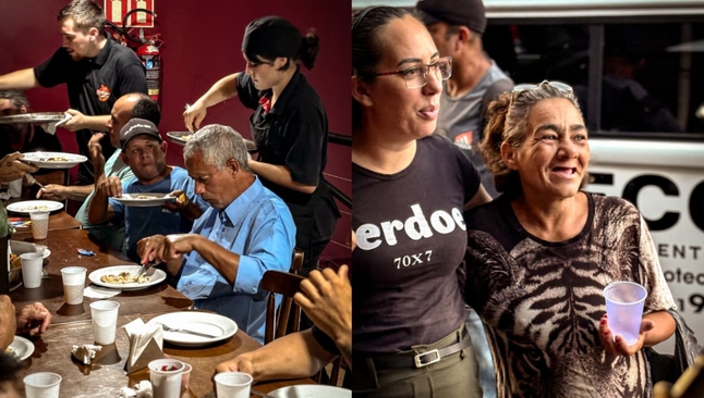 Os moradores de rua participaram do rodízio promovido pela missão “Sul, Missões e Graça”. (Foto: Divulgação/SMG).