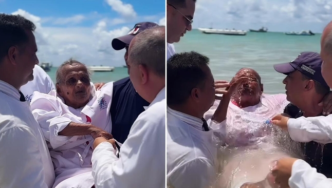 O batismo da idosa. (Foto: Reprodução/Instagram/IEADPE BARREIROS)