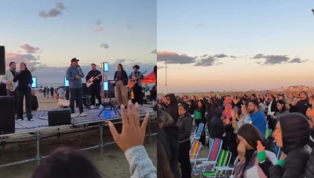 Uma multidão louvou a Deus na Praia do Cassino, em Rio Grande. (Foto: Reprodução/Instagram/Sara Gomes Ribeiro).