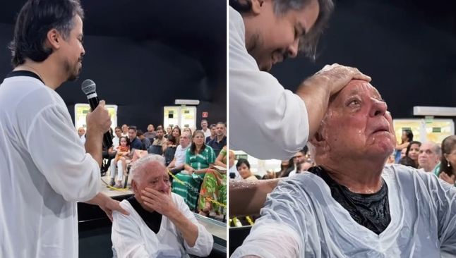 Antônio durante o batismo. (Foto: Reprodução/Instagram/Lírio Jardim Armação)