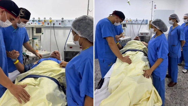 A oração na sala de cirurgia. (Foto: Reprodução/Instagram/Mateus Jerônimo)