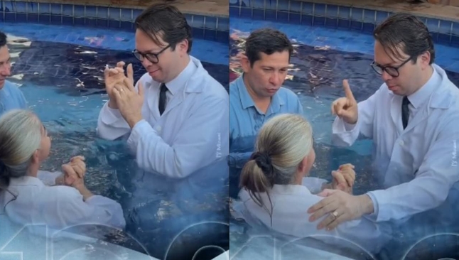 O pastor Spurgeon Damasceno tornou a cerimônia acessível com Libras para a surda. (Foto: Reprodução/Instagram/ieadvoficial).