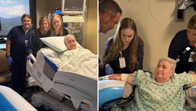 Jeannie Guffey ao lado das enfermeiras que se mobilizaram para realizar seu último desejo: ser batizada na UTI. (Foto: Huntsville Hospital)