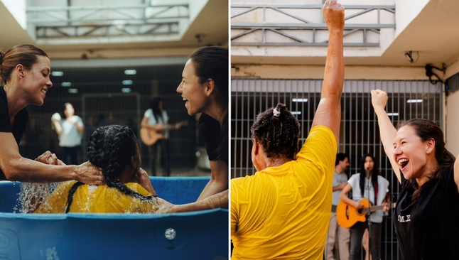 As mulheres foram batizadas no pátio da prisão. (Foto: Reprodução/Instagram/Shaila Manzoni)
