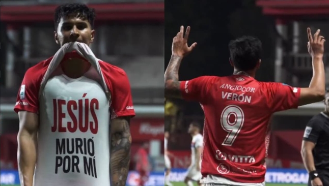 Gastón Verón exibiu uma camiseta com uma mensagem cristã. (Foto: Reprodução/Instagram/Argentinos Juniors).