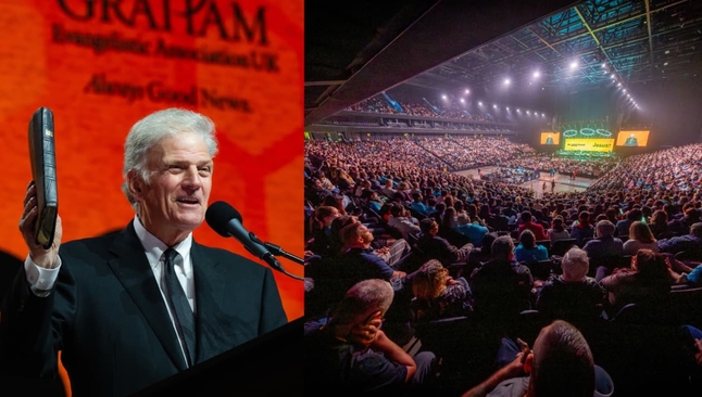 Uma multidão se reuniu para ouvir o Evangelho em uma arena de Manchester. (Foto: Instagram/bgea).