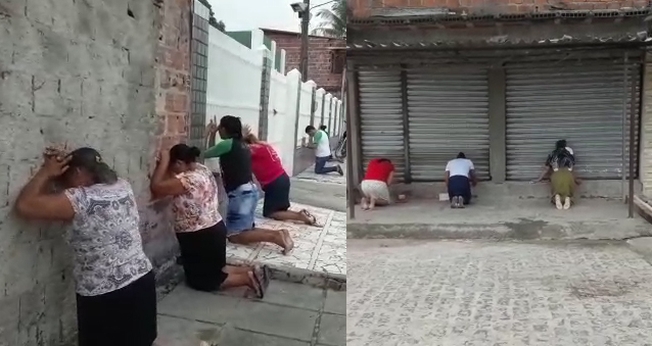 Homens e mulheres intercederam nas ruas do município de Abreu e Lima, em Pernambuco. (Foto: Reprodução)