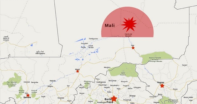 Mapa publicado no site do aeroporto de Ouagadougou mostra última localização conhecida do avião da Air Algerie que sumiu nesta quinta-feira (24)