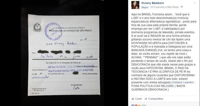 O transexual chegou a criticar a intimação em um post de sua página das mídias sociais. (Foto: Facebook)