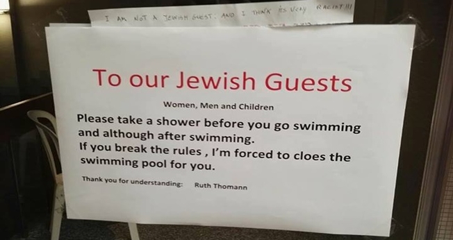 Hotel pede para judeus tomarem banho antes de entrar na piscina. (Foto: Reprodução)