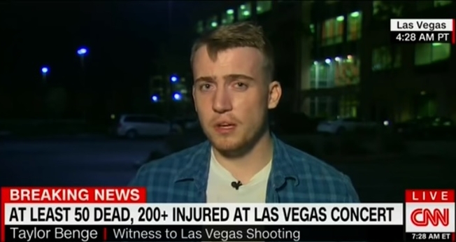 Taylor Benge é um dos sobreviventes do maior ataque a tiros da história dos EUA. (Foto: Reprodução/CNN)