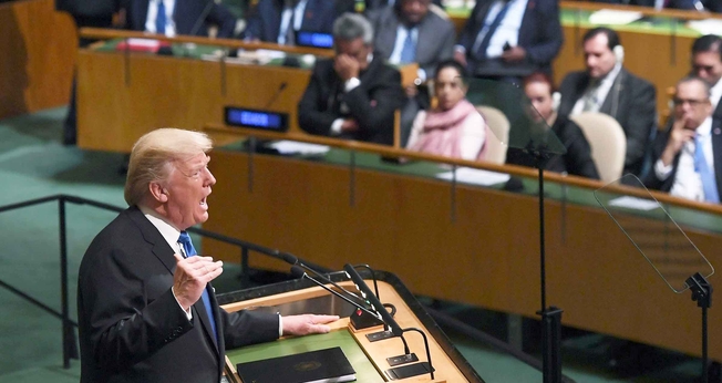 Presidente americano Donald Trump durante discurso na Assembleia Geral da ONU. (Foto: Jewel Samad/AFP/Getty Images)