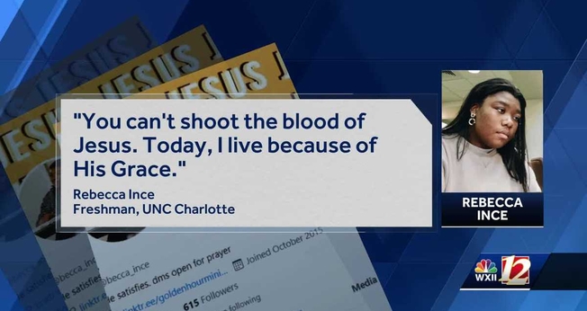 Rebeca Ince ajudou a montar uma barricada e liderou seus colegas em oração para sobreviverem ao tiroteio na Universidade da Carolina do Norte, em Charlotte. (Imagem: WXII)