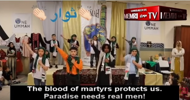 Crianças no Centro Islâmico da Sociedade Americana Muçulmana na Filadélfia entoam música que fala sobre a Jihad. (Imagem: Youtube / Reprodução)