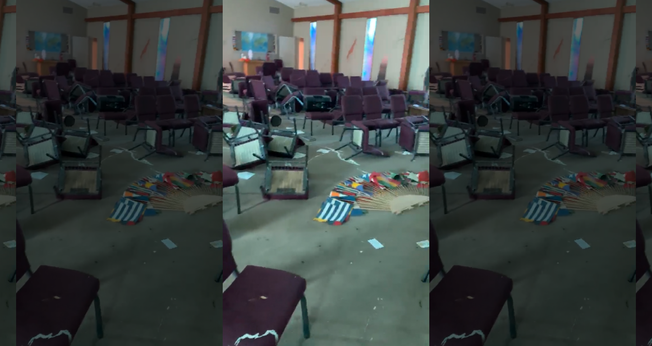 A igreja One Church, em Memphis, teve bancos quebrados e paredes sujas de tinta, além de dinheiro e alto-falantes roubados. (Foto: Fox News)