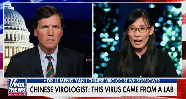 A Dra. Li-Meng Yan deu entrevista para o apresentador Tucker Carlson, denunciando que o coronavírus foi liberado intencionalmente de um laboratório chinês. (Imagem: Fox News)