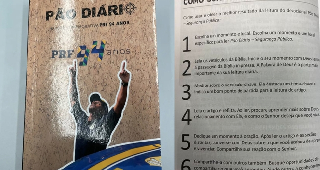 Devocional Pão Diário distribuído a servidores da PRF. (Foto: Reprodução/CNN)