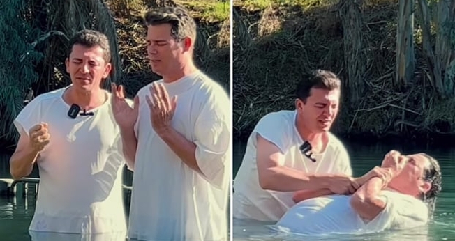 O apresentador foi batizado em Israel. (Foto: Instagram/Celso Portiolli)