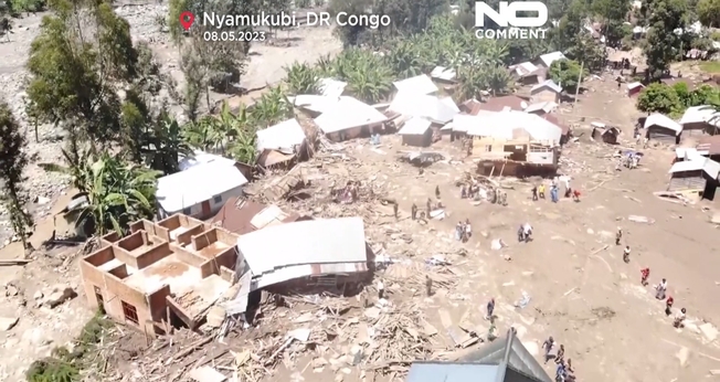 Cenas após inundações no Congo. (Foto: Captura de tela/Vídeo Euronews)