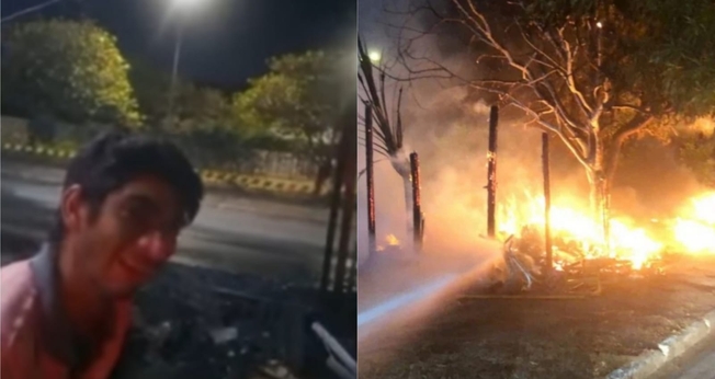 O incêndio destruiu completamente o casebre. (Foto: Divulgação/Corpo de Bombeiros do Ceará).