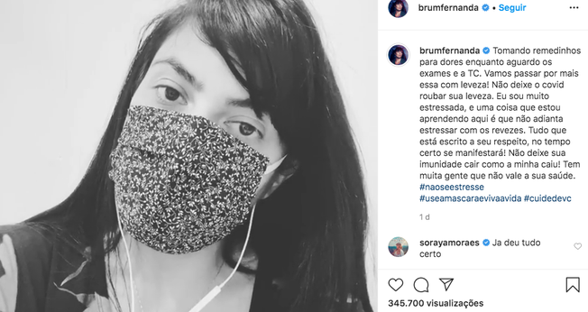 Fernanda Brum usou as redes sociais para anunciar o resultado positivo para coronavírus. (Foto: Reprodução/Instagram)