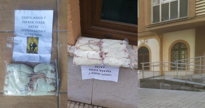 A igreja foi vandalizada com sacos de ratos mortos em suas janelas. (Foto: Iglesia Nueva Vida Santander)
