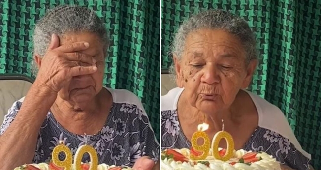 Idosa cristã completa 90 anos e faz um pedido especial. (Captura de tela: Vídeo Instagram/emanuellelechenakoski)